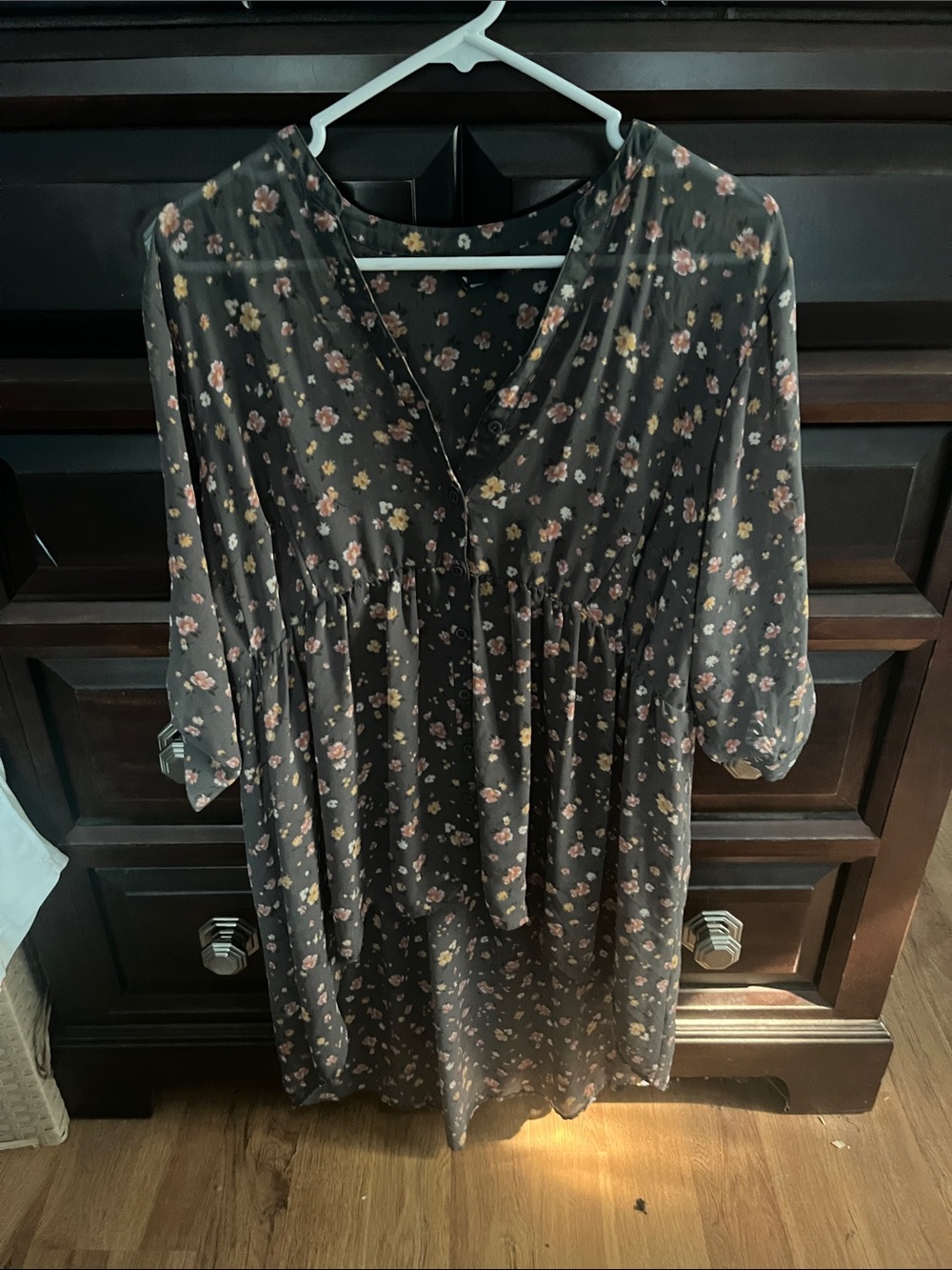 Torrid Black Floral Midi Dress with Pink & Yellow Flowers